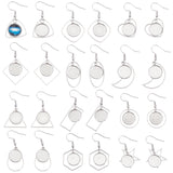 DIY Blank Dome Earring Making Kit, Including Moon & Star & Rectangle & Teardrop 201 Stainless Steel Earring Hooks with Round Trays, Glass Cabochons, Stainless Steel Color, 48Pcs/box