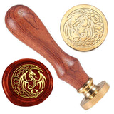 Wax Seal Stamp Set, Golden Tone Sealing Wax Stamp Solid Brass Head, with Retro Wood Handle, for Envelopes Invitations, Gift Card, Dragon, 83x22mm, Stamps: 25x14.5mm