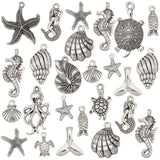 90Pcs 15 Styles Tibetan Style Alloy  Pendants, Mixed Shape, Antique Silver, 14~33.5x6~23.5x1.5~12mm, Hole: 1.5~6mm, 6pcs/style