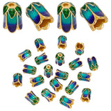 Alloy Bead Caps, with Enamel, 5-Petal, Sea Green, 11x8mm, Hole: 2mm, 20pcs/box