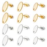 60Pcs 6 Style 201 Stainless Steel Stud Earring Findings, with Hole & 304 Stainless Steel Pins & Ear Nuts, Oval, Golden & Stainless Steel Color, 9~12.5x5~7.5mm, Hole: 1.2~1.6mm, Pin: 0.8mm, 10Pcs/style