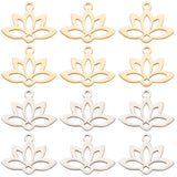 24Pcs 2 Colors 201 Stainless Steel Pendants, Laser Cut, Hollow, Lotus, Golden & Stainless Steel Color, 14x18.5x1mm, Hole: 1.6mm, 12pcs/color