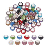 60pcs 10 colors 304 Stainless Steel European Beads, with Polymer Clay Rhinestone, Large Hole Beads, Rondelle, Mixed Color, 11x7.5mm, Hole: 5mm, 6pcs/color