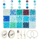PandaHall DIY Stretch Bracelet Making Kit, Including Round Glass Beads, Scissors, Elastic Thread, Turquoise, Beads: 6mm, Hole: 1.3~1.6mm, 600pcs/box
