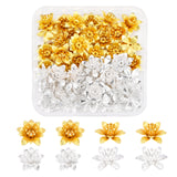 48Pcs 2 Colors 3D Brass Bead Caps, Flower, Multi-Petal, Mixed Color, Tray: 5mm, 16x6.5mm, Hole: 0.8mm, 24pcs/color