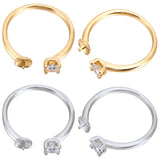 4Pcs 2 Colors Brass Micro Pave Clear Cubic Zirconia Open Cuff Ring Settings, for Half Drilled Beads, Platinum & Golden, Inner Diameter: 17mm, Pin: 1mm, 2Pcs/color