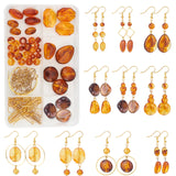 DIY Imitation Gemstone Beads Earring Making Kit, Including Acrylic Beads, Brass Linking Rings & Pin & Earring Hooks, Sandy Brown, Beads: 50pcs/box