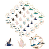 32Pcs 8 Style Alloy Enamel Pendants, Bird & Paper Crane & Flat Round & Ring, Mixed Color, 17~32x15~34x1.5~3mm, Hole: 1.5~1.8mm, 4pcs/style