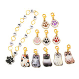 Cat & Paw Theme DIY Knitting Tools, including Alloy Enamel Pendant Stitch Markers and Beaded Knitting Row Counter Chains, Golden, 23.9cm