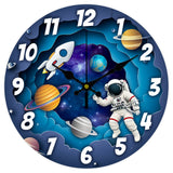MDF Printed Wall Clock, for Home Living Room Bedroom Decoration, Flat Round, Spaceman, 300mm