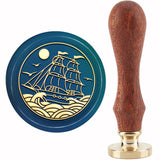 Brass Wax Seal Stamp with Handle, for DIY Scrapbooking, Ship Pattern, 3.5x1.18 inch(8.9x3cm)