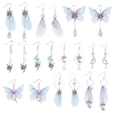 DIY Fairy Butterfly Earring Making Kits, Including Brass Earring Hooks, Glass & Acrylic Round Beads, Alloy Pendant, Organza Fabric, Orchid, 25x14x3mm