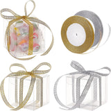 Plastic Clear Packaging Boxes, Cube, with Glitter Metallic Ribbon, Sparkle Ribbon, Mixed Color, 21.1x14cm, Cube: 7x7x7cm, Ribbon: 3/8 inch(9~10mm)