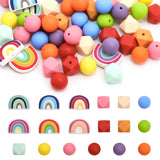 18 Style Food Grade Eco-Friendly Silicone Beads, Chewing Beads For Teethers, DIY Nursing Necklaces Making, Octagon & Round & Rainbow, Mixed Color, 14~18x14~25x9~15mm, Hole: 2~3mm, 66pcs/box