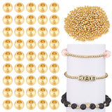 600Pcs Rack Plating Brass Round Spacer Beads, Solid Round Bead for Jewelry Making Supplies, Real 18K Gold Plated, 3mm, Hole: 1mm