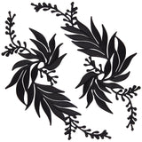 4Pcs 2 Style Leaf Computerized Embroidery Cloth Iron on/Sew on Patches, Costume Accessories, Appliques, Black, 170x80x0.8mm, 2pcs/style