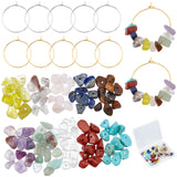 DIY Stone Chip Beaded Wine Glass Charm Tags Making Kit, Including 10Pcs Brass Wine Glass Charm Rings, 100Pcs Natural Mixed Stone Chip Beads, 110Pcs/box