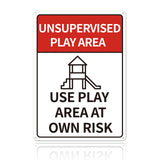 UV Protected & Waterproof Aluminum Warning Signs, UNSUPERVISED PLAY AREA USE PLAY AREA AT OWN RISK, Red, 30x25cm