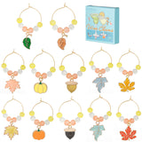 Autumn Theme Alloy Enamel with Glass Wine Glass Charms, with Brass Hoop Earring Findings, Leaf/Pumpkin/Pine Cone, Mixed Color, 39~56mm, 6 style, 2pcs/style, 12pcs/set