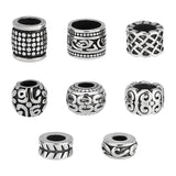 8Pcs 8 Style 304 Stainless Steel Large Hole Beads, Column/Drum/Rondelle, Antique Bronze, 5.5~10.5x7~11mm, Hole: 4.5~8mm, 1pc/style