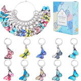 20Pcs 10 Colors Alloy Enamel Butterfly Charms Locking Stitch Markers, 304 Stainless Steel Clasp Stitch Markers, Mixed Color, 3.5cm, 2pcs/color