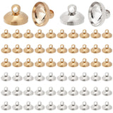60Pcs 2 Colors Brass Bead Cap Pendant Bails, for Globe Glass Bubble Cover Pendants, Golden & Platinum, Golden, 8x5.5mm, Hole: 1.6mm, Inner Diameter: 7mm, 30pcs/color