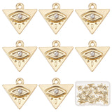Alloy Charms, with Crystal Rhinestone, Texured, Triangle with Evil Eye, Real 18K Gold Plated, 14x15x2.5mm, Hole: 1.5mm, 22pcs/box
