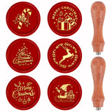 Christmas Theme 6Pcs  Brass Wax Seal Stamp Head, with 2Pcs Pear Wood Handle, for Wax Seal Stamp, Wedding Invitations Making, Chemistry Theme Pattern, 8pcs/set