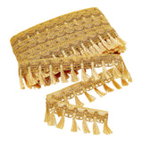 Filigree Corrugated Lace Ribbon, with Tassel, for Clothing Accessories, Gold, 2-1/8 inch(55mm), about 21.87 Yards(20m)/Card