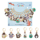 12Pcs 6 Colors Alloy Enamel Cat Charm Locking Stitch Markers, with 304 Stainless Steel Leverback Earring Findings & Jump Rings, Mixed Color, 40~45mm, Pin: 0.8mm, 2Pcs/style