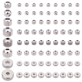 80Pcs 8 Style 201 Stainless Steel Beads, Textured, Disc/Flat Round & Round, Stainless Steel Color, 3~8x2.5~5.5mm, Hole: 1.5~2.1mm, 10pcs/style