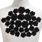 3D Rose Flower Polyester Computerized Embroidered Ornament Accessories, for Costume, Hat, Bag, Black, 42x10mm and 28x11mm, 30pcs/box