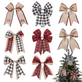 8Pcs 8 Styles Tartan Pattern Polyester Bowknot Display Decoration, for Christmas, Mixed Color, 185x225x14mm, 1pc/style