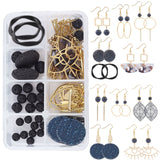 DIY Earring Making Kits, Natural Lava Rock Beads and Resin Pendants,  Stainless Steel Filigree Pendants & Links, Brass Pendants & Linking Rings & Earring Hooks, Iron Links & Pins, Alloy Bead, Golden, 132pcs/box