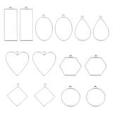 14Pcs 7 Styles 304 Stainless Steel Open Back Bezel Pendants, For DIY UV Resin, Epoxy Resin, Pressed Flower Jewelry, Heart & Hexagon & Rhombus, Stainless Steel Color, Mixed Shapes