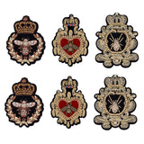 6Pcs 3 Style Bees Pattern Computerized Embroidery Cloth Iron on/Sew on Patches, Beading Crown Appliques with Rhinestone, Gold, 77~85x39~65x3.5~6mm, 2pcs/style