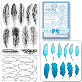 1 Sheet PVC Stamps, with 1Pc PET Hollow Out Drawing Painting Stencils and 1Pc Carbon Steel Cutting Dies Stencils, for DIY Scrapbooking, Photo Album, Feather, PVC Stamps: 210x148x3mm