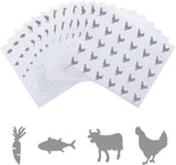 80 Sheets 4 Styles Paper Self Adhesive Stickers, Cartoon Decals for Scrapbooking Making, Cow & Carrot & Fish & Rooster Pattern, Silver, 90~100x76~80x0.1~0.2mm, Sticker: 12x12mm, 20 sheets/style