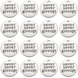 50Pcs Tibetan Style Alloy Flat Round Carved Word Never Give Up Pendants, Inspirational Message Pendants, Antique Silver, 20x2.5mm, Hole: 2mm