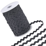 2 trands Polyester Wave Bending Fringe Trim, Sewing Ribbon, for Cloth Dress DIY Making Decorate, with Spool, Black, 3/16 inch~3/8 inch(5~8.5mm), about 22~25m/strand