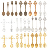 30Pcs 15 Style Alloy Pendants, Spoon, Mixed Color, 44~59x10~24x2~6mm, 2pcs/style