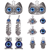 30Pcs 5 Styles Evil Eye Theme Alloy Enamel Pendants, Cadmium Free & Nickel Free & Lead Free, Mixed Shapes, Antique Silver, 16~33x12~39x4~7mm, Hole: 1.8~7mm, 5pcs/style