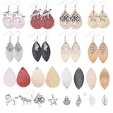 DIY Dangle Earring Making Kits, with PU Leather Pendants, Tibetan Style Alloy Pendants and Brass Earring Hooks, Mixed Shape, Antique Silver & Platinum, 40x18.5x1mm, Hole: 1.5mm