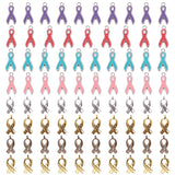 Breast Cancer Awareness Ribbon Carved Word Hope Tibetan Style Pendants and Alloy Enamel Pendants, Mixed Color, 7.4x7.2x1.7cm, 80pcs/box
