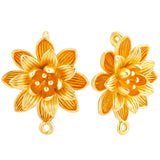 10Pcs Brass Connector Charms, 3D Flower Links, Real 18K Gold Plated, 19.5x17x5.5mm, Hole: 1mm and 1.2mm