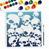 1Pc Halloween PET Hollow Out Drawing Painting Stencils, with 1Pc Art Paint Brushes, for DIY Scrapbook, Photo Album, Skull, 300x300mm