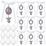 10Pcs Angel Alloy Pendants Decoration, with Satin Ribbon, Glass Beads & Cabochons, Iron Eye Pin, White, 95mm