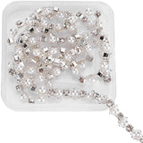 1 Yard Iron Rhinestone Cup Chains, Flower with Imitation Pearl, Silver, 5x4x4mm, 8.5x7.5x5mm