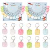 Opaque Resin Yarn Ball Charm Locking Stitch Markers, 304 Stainless Steel Clasp Stitch Marker, Mixed Color, 3.5cm, 12pcs/set