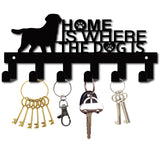 Iron Wall Mounted Hook Hangers, Decorative Organizer Rack with 6 Hooks, for Bag Clothes Key Scarf Hanging Holder, Dog with Phrase Home Is Where The Dog Is, Gunmetal, 12x27cm